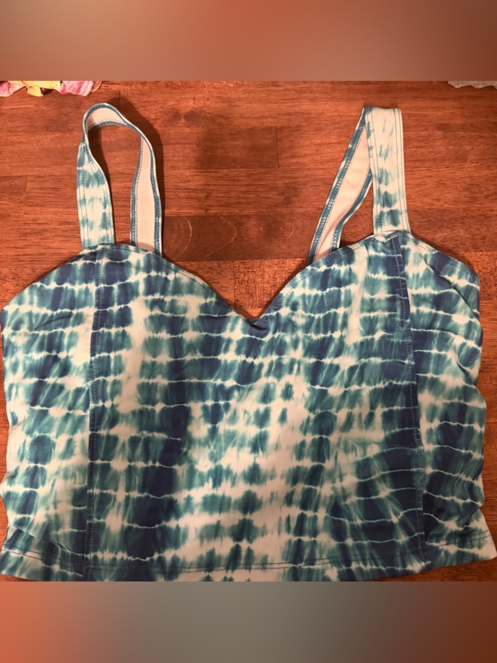 Kortni Jeane Teal Tie-Dye Latter Swim Top, XL